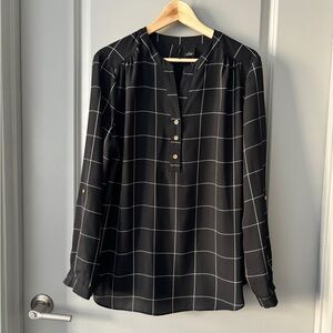 Black/White Striped Blouse with Gold Buttons